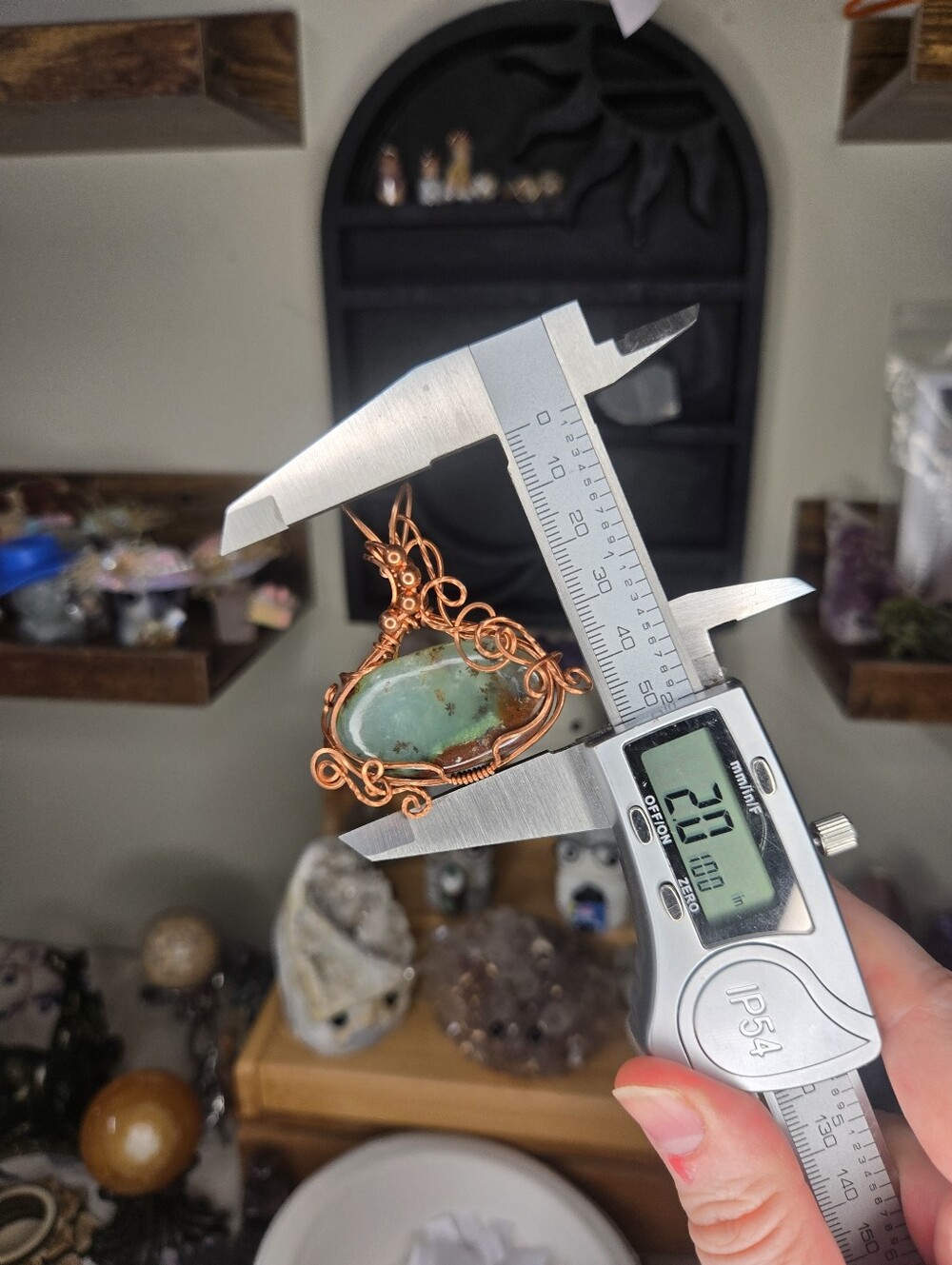 Chrysoprace Oval Swirl Wire Wrap Crystal Pendant - Picture 4 of 4